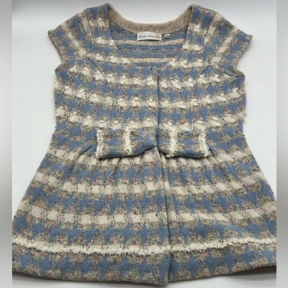 Charlie & Robin Med Anthropologie Blue Wool Blend Snap Button Up Knit cardigan - Picture 1 of 10